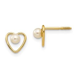 Button Bloom 14k Madi K 3mm FW Cultured Pearl Birthstone Heart Earrings