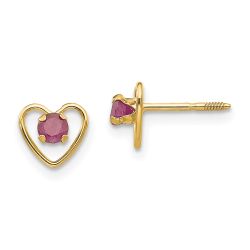 Button Song 14k Madi K 3mm Created Ruby Birthstone Heart Earrings