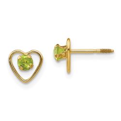 Turtle Pop 14k Madi K 3mm Genuine Peridot Birthstone Heart Earrings