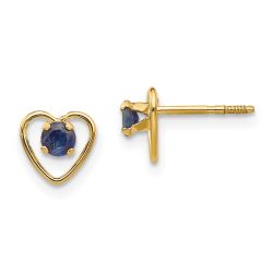Cherry Bloom 14k Madi K 3mm Created Sapphire Birthstone Heart Earrings