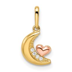 Sunny Pebble 14k Two-tone Madi K CZ Moon with Heart Pendant
