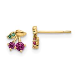 Wiggle Joy 14k Madi K Red CZ & Green Glass Cherry Post Earrings