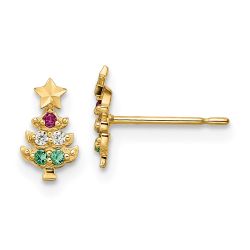 Doodle Glow 14k Madi K Red & Clear CZ & Green Glass Christmas Tree Post Earrings