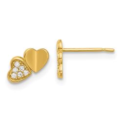 Luna 14k Madi K Polished CZ Double Hearts Post Earrings