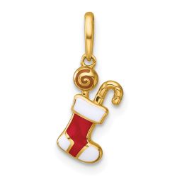 Sunny Bunny 14k Madi K Polished Red and White Epoxy Christmas Stocking with Candy Childrens Charm / Pendant