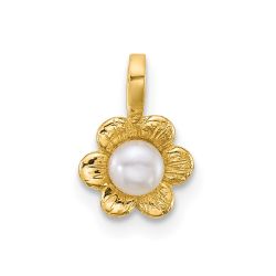 Tiny Panda 14k Madi K Polished 3-4mm Button White Freshwater Cultured Pearl Flower Pendant