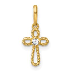 Clover Bean 14k Madi K Polished and Twisted Fancy CZ Cross Childrens Charm / Pendant