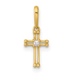 Bunny Bear 14k Madi K Polished and Beaded CZ Open Cross Childrens Charm / Pendant