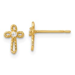 Pumpkin Song 14k Madi K Polished and Twisted CZ Cross Childrens Post Earrings
