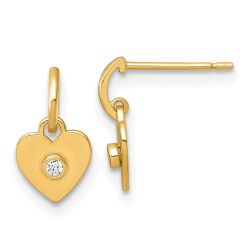Cricket Wink 14k Madi K Polished CZ Heart Childrens Dangle Post Earrings