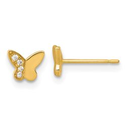 Bumble Shine 14k Madi K Polished CZ Butterfly Childrens Post Earrings