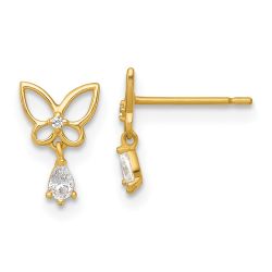 Glow Bean 14k Madi K Polished Open Butterfly with CZ Dangle Childrens Post Earrings