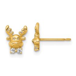 Skippy Bug 14k Madi K Polished CZ Reindeer Childrens Post Earrings