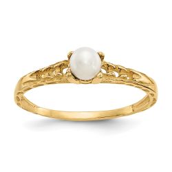Clover Puff 14k Madi K 3mm FW Cultured Pearl Birthstone Baby Ring