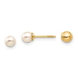 Muffin Glow 14k Madi K Reversible 3.75-4mm FW Cultured Pearl & Gold Ball Earrings