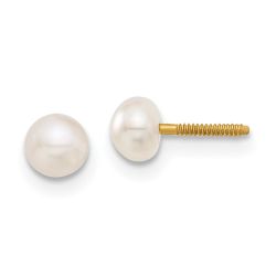 Giggles Star 14k Madi K 4-5mm White Button Freshwater Cultured Pearl Screwback Post Earrings