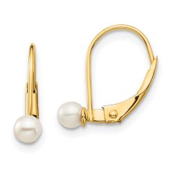 Bumble 14k Madi K 3-4mm White Round Freshwater Cultured Pearl Leverback Earrings