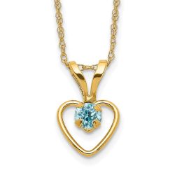 Pebble Bean 14k Madi K 3mm Blue Zircon Heart Birthstone Necklace