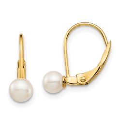 Twinkle 14k Madi K 4-5mm White Round Freshwater Cultured Pearl Leverback Earrings