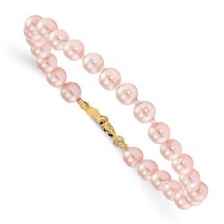 Minnie Bean 14k Madi K 4.5mm-5.5mm Pink Imitation Shell Pearl 5.25 inch Bracelet