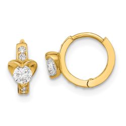 Star Joy 14k Madi K CZ Children's Heart Hinged Hoop Earrings