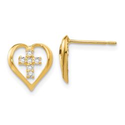 Sprout Glow 14k Madi K CZ Children's Heart Cross Post Earrings