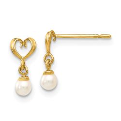 Bubbles Bean 14k Madi K FW Cultured Pearl Heart Dangle Post Earrings