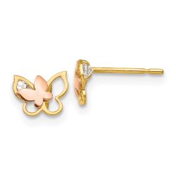 Pixie 14k Yellow & Rose Gold Madi K CZ Children's Butterfly Post Earrings