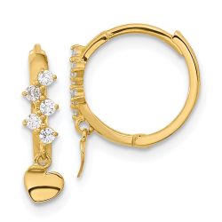 Luna 14k Madi K CZ Heart Dangle Hinged Hoop Earrings