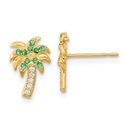 Bumble 14k Madi K Green & Clear CZ Palm Tree Post Earrings