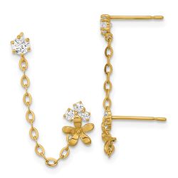 Star Bloom 14k Madi K CZ Double Post w/Chain Flower Earring