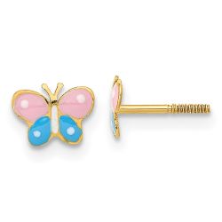 Twinkle 14k Madi K Polished Enameled Butterfly Screwback Post Earrings