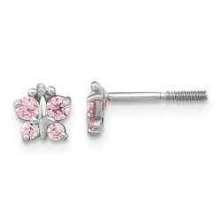 Sunny 14k White Gold Madi K Polished Pink CZ Butterfly Post Earrings
