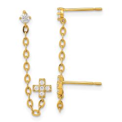 Bumble 14k Madi K Double Post w/Chain CZ Cross Earring (single)
