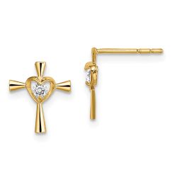 Bunny Song 14k Madi K CZ Cross with Heart Post Earrings