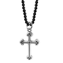 King Baby Traditional Cross on 3mm Onyx Bead Necklace