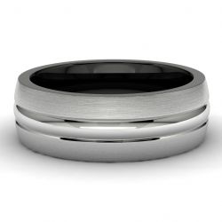 White and Black Tungsten Wedding Band Front View