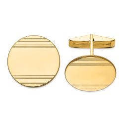 Cadenza 14k Mens Circular with Line Design Cuff Links