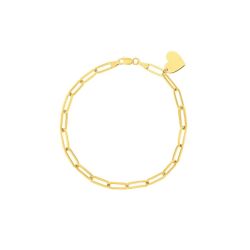 14k Yellow Gold Paperclip Heart 7.5IN Bracelet