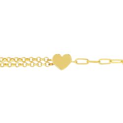 Amara 14K Yellow Gold 50/50 Paper Clip + Double Rolo Heart Bracelet