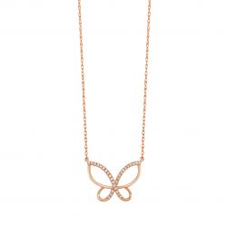 Front View Rose Gold Diamond Butterfly Necklace