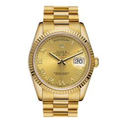  *Pre-Owned* Rolex Yellow Gold Lady-Datejust 26 Watch - Fluted Bezel - Champagne Roman Dial - President Bracelet