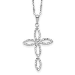Refined Halo  Pebble Diamond Fascination Diamond Mystique Sterling Silver Platinum-plated Diamond Cross 18 Inch Necklace
