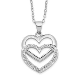Silken Ember Polished Sky Diamond Fascination Diamond Mystique Sterling Silver Platinum-plated Diamond Double Heart 18 Inch Necklace