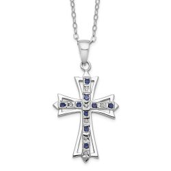 Sunlit Brook Azure Camellia Diamond Fascination Diamond Mystique Sterling Silver Platinum-plated Diamond and Sapphire Cross 18 Inch Necklace