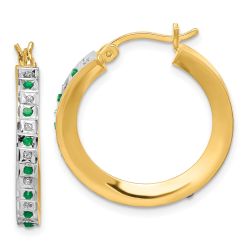 Arden Diamond Fascination Diamond Mystique Sterling Silver 18K Gold-plated Diamond and Emerald Round Hoop Earrings