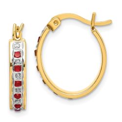 Arden Diamond Fascination Diamond Mystique Sterling Silver 18K Gold-plated Diamond and Ruby Oval Hoop Earrings