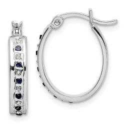 Valora Diamond Fascination Diamond Mystique Sterling Silver Platinum-plated Diamond and Sapphire Oval Hoop Earring