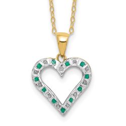 Sleek Mesa Pure Zephyr Diamond Fascination Diamond Mystique Sterling Silver 18K Gold-plated Diamond and Emerald Heart 18 Inch Necklace