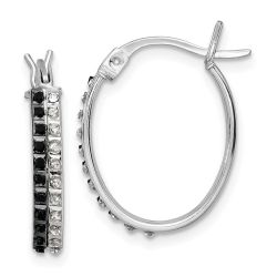 Arden Diamond Fascination Diamond Mystique Sterling Silver Platinum-plated Diamond Black and White Diamond Oval Hoop Earrings